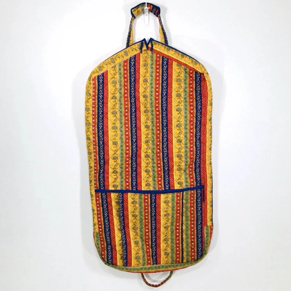 Vintage Cotton Quilted Hanging Garment Bag 48x25 Indonesia Blue Interior